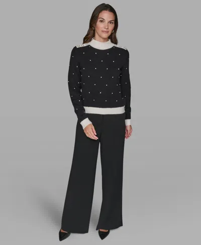 Karl Lagerfeld Women's Mock Neck Long Sleeve Sweater In Black