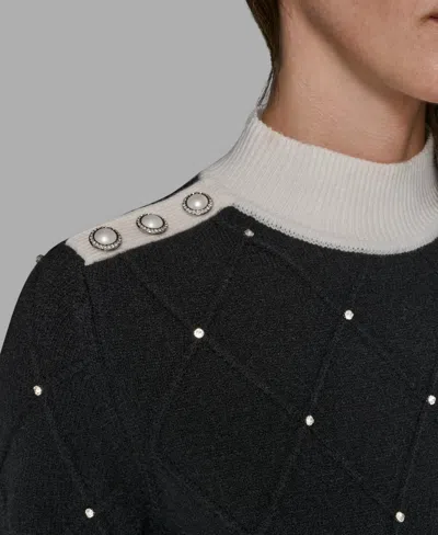 Karl Lagerfeld Women's Mock Neck Long Sleeve Sweater In Black