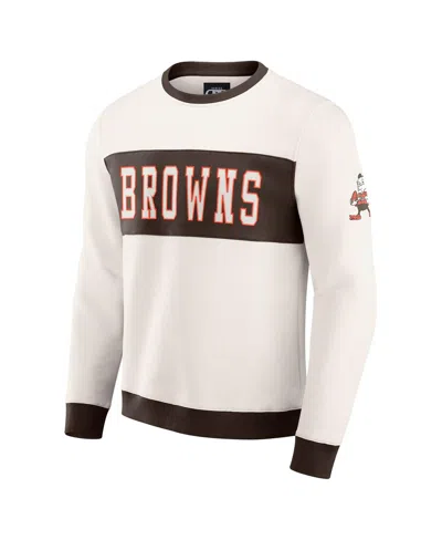 Fanatics Darius Rucker Collection By  Men's Cream Cleveland Browns Color Block Crewneck Sweatshirt In Brown