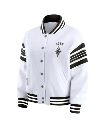 Wear By Erin Andrews White/black Las Vegas Aces Full-snap Fleece Sweatshirt Jacket In White