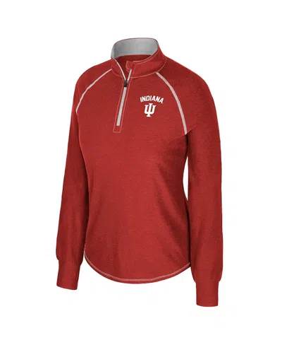 Colosseum Women's Crimson Indiana Hoosiers Bikram Raglan Quarter-zip Sweatshirt In Black