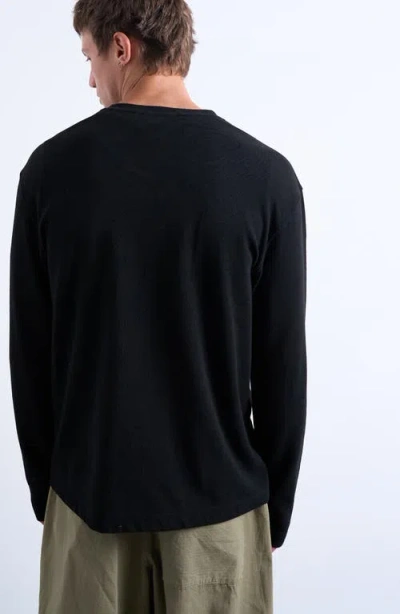 Topman Long Sleeve Ribbed Henley T-shirt In Black