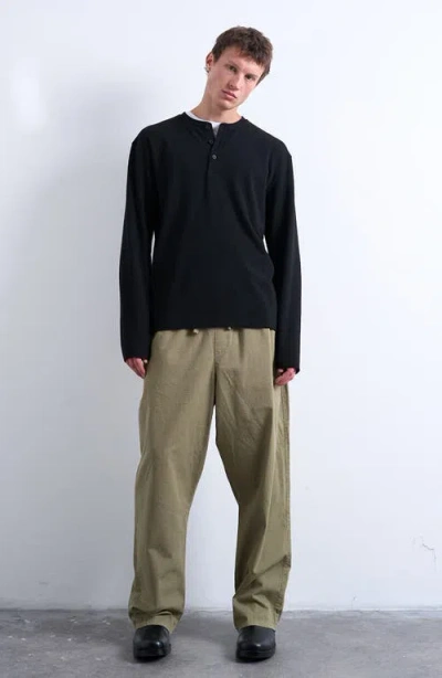 Topman Long Sleeve Ribbed Henley T-shirt In Black