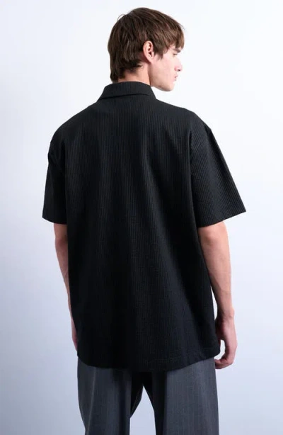 Topman Seersucker Zip-up Shirt In Black