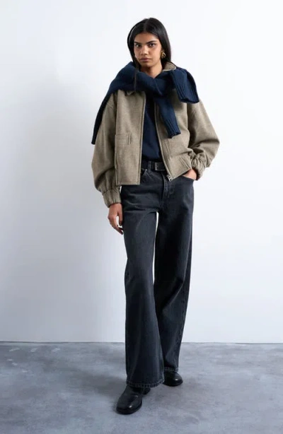 Topshop Crop Bomber Jacket In Neutral