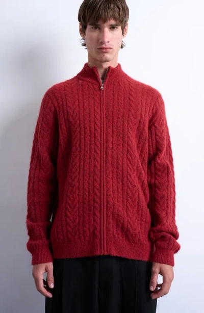 Topman Zip Through Funnel Neck Cardig In Red