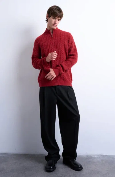 Topman Zip Through Funnel Neck Cardig In Red