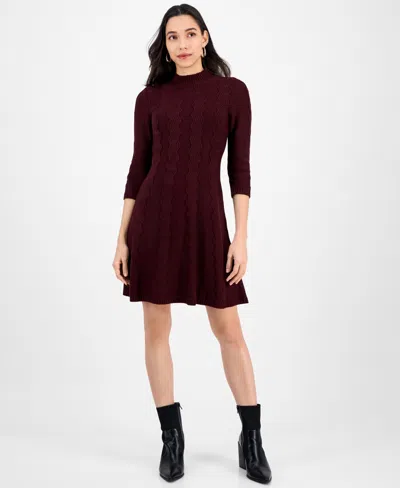 Sandra Darren Petite Textured Mock Neck Sweater Dress In Multi