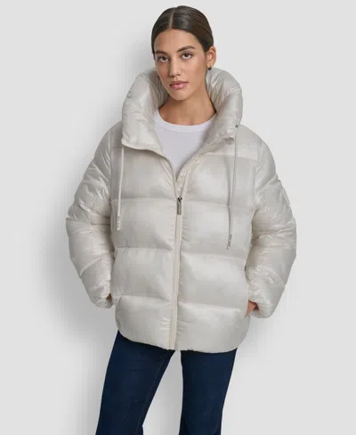 Dkny Jeans Women's Long Sleeve Quilted Puffer Jacket In White