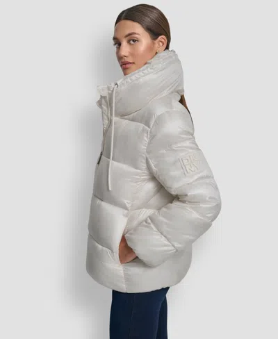 Dkny Jeans Women's Long Sleeve Quilted Puffer Jacket In White