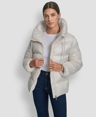 Dkny Jeans Women's Long Sleeve Quilted Puffer Jacket In White