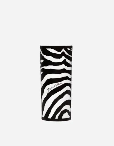 Dolce & Gabbana Cylindrical Porcelain Vase In Animal Print