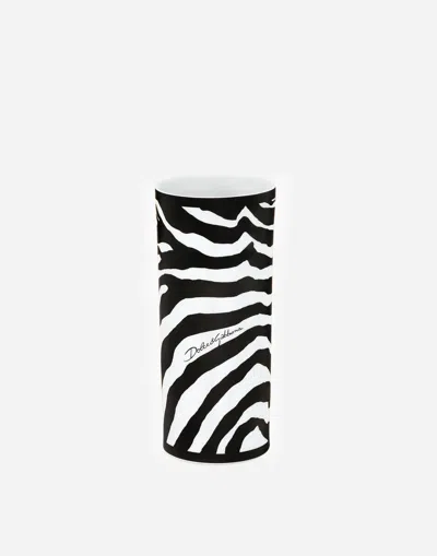 Dolce & Gabbana Cylindrical Porcelain Vase In Animal Print