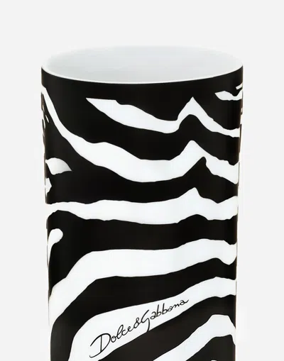 Dolce & Gabbana Cylindrical Porcelain Vase In Animal Print