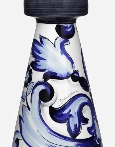 Dolce & Gabbana Large Floral-print Candle Holder In Blue