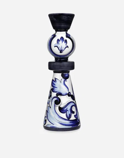 Dolce & Gabbana Large Floral-print Candle Holder In Blue