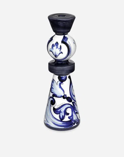 Dolce & Gabbana Large Floral-print Candle Holder In Blue