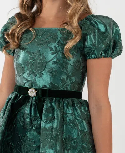 Rare Editions Girls 7-16 Brocade Puff Sleeves Dress In Green