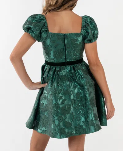 Rare Editions Girls 7-16 Brocade Puff Sleeves Dress In Green