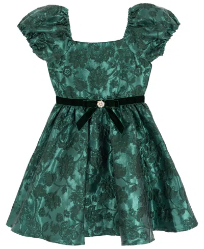 Rare Editions Girls 7-16 Brocade Puff Sleeves Dress In Green