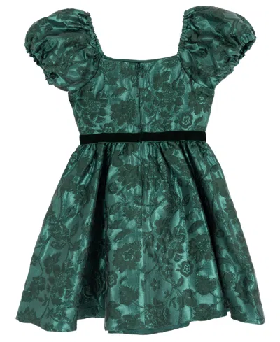 Rare Editions Girls 7-16 Brocade Puff Sleeves Dress In Green