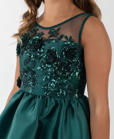 Rare Editions Girls 7-16 Sequin Applique Illusion Sleeveless Dress In Green