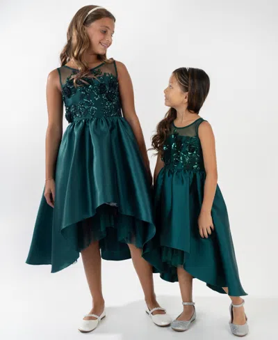 Rare Editions Girls 7-16 Sequin Applique Illusion Sleeveless Dress In Green