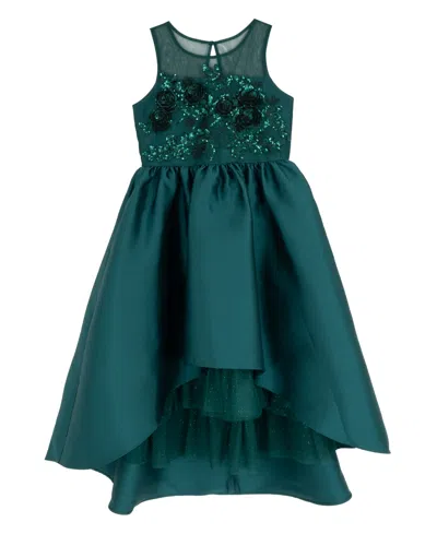 Rare Editions Girls 7-16 Sequin Applique Illusion Sleeveless Dress In Green
