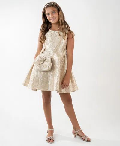 Rare Editions Girls 7-16 2-piece Sleeveless Brocade Dress And Side Bag Set In Neutral