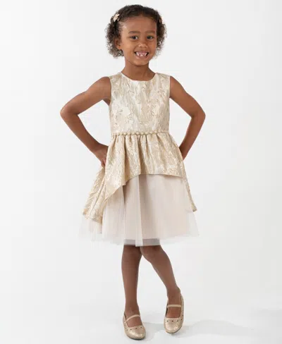 Rare Editions Girls 2t-6x Brocade Sleeveless Dress In Gold