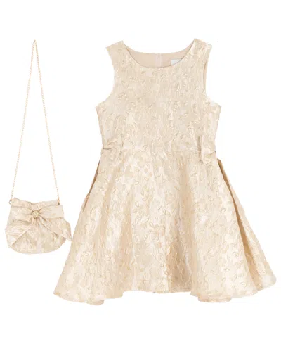 Rare Editions Girls 7-16 2-piece Sleeveless Brocade Dress And Side Bag Set In Neutral