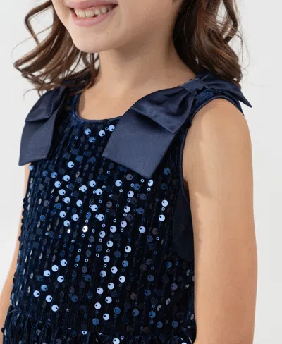 Rare Editions Girls 2t-6x Sequined Sleeveless Dress In Blue