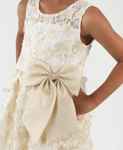 Rare Editions Girls 2t-6x 3d Flower Round Neck Dress In Neutral