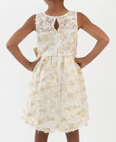 Rare Editions Girls 2t-6x 3d Flower Round Neck Dress In Neutral