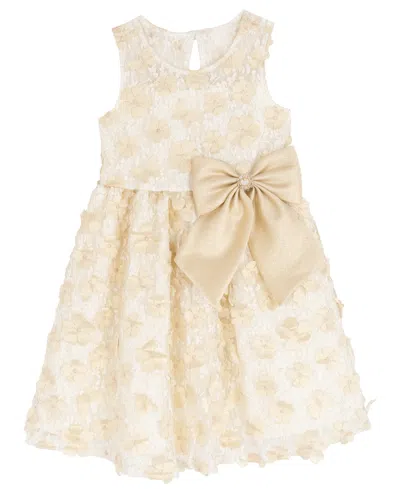 Rare Editions Girls 2t-6x 3d Flower Round Neck Dress In Neutral