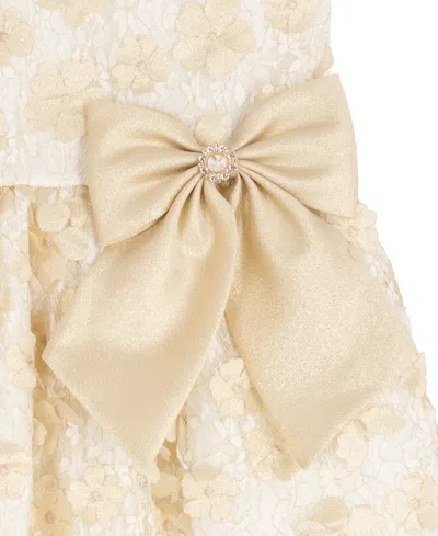 Rare Editions Girls 2t-6x 3d Flower Round Neck Dress In Neutral