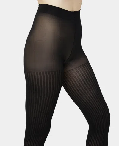 Hue Opaque Control Top Sheer Rib Tights In Black