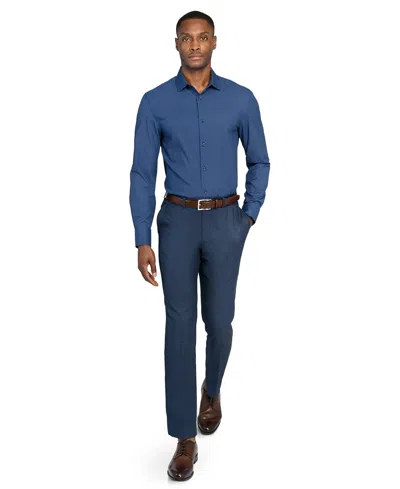 Construct Men's Spread Collar Plaid Dress Shirt In Blue