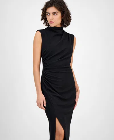 Anne Klein Draped Midi Dress In Black