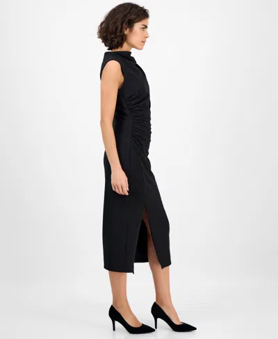 Anne Klein Draped Midi Dress In Black