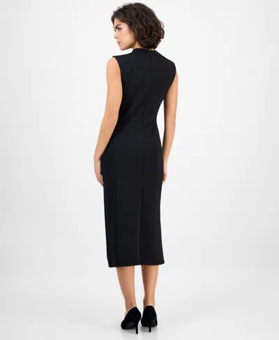 Anne Klein Draped Midi Dress In Black