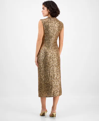 Anne Klein Women's Drape-neck Sleeveless Sequin Dress In Multi