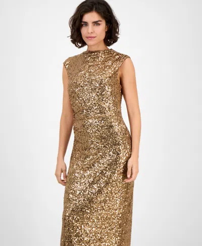 Anne Klein Women's Drape-neck Sleeveless Sequin Dress In Multi