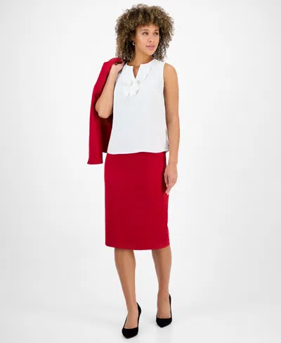 Kasper Plus Size Ruffle-front Sleeveless Top In White