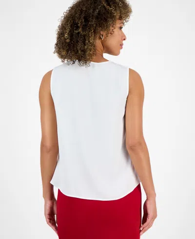 Kasper Plus Size Ruffle-front Sleeveless Top In White