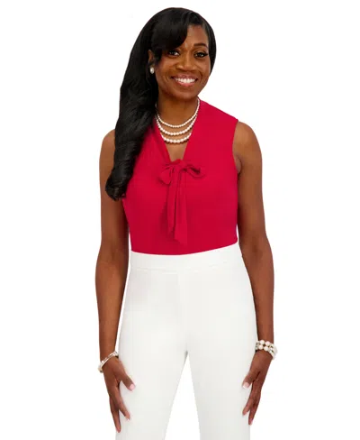 Kasper Women's Sleeveless Tie-neck Top In Red