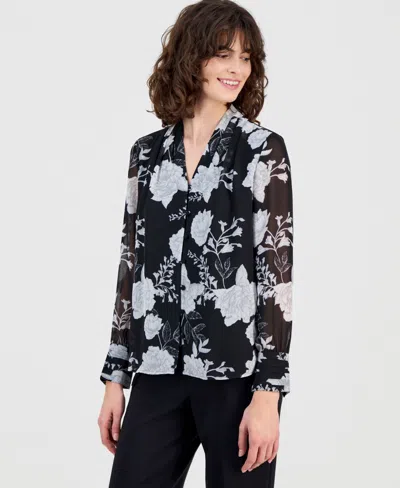 Anne Klein Printed Blouse In Black
