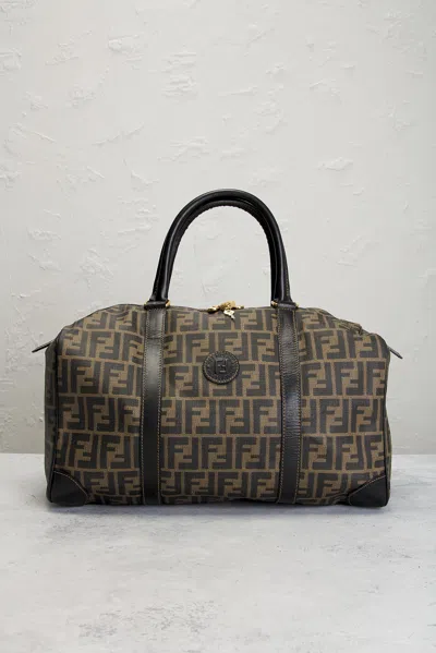 Pre-owned Fendi Zucca Boston Bag In Brown