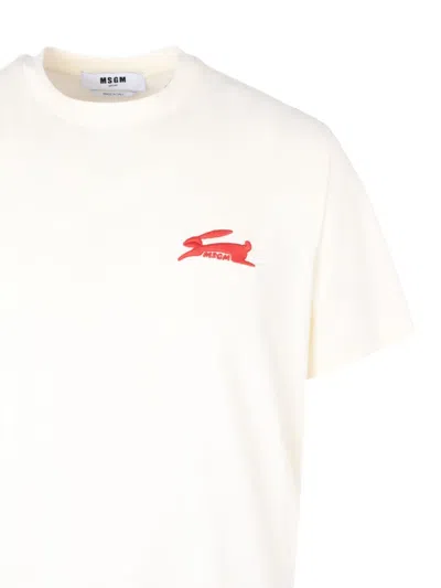 Msgm Rabbit-detail Graphic T-shirt In Neutral