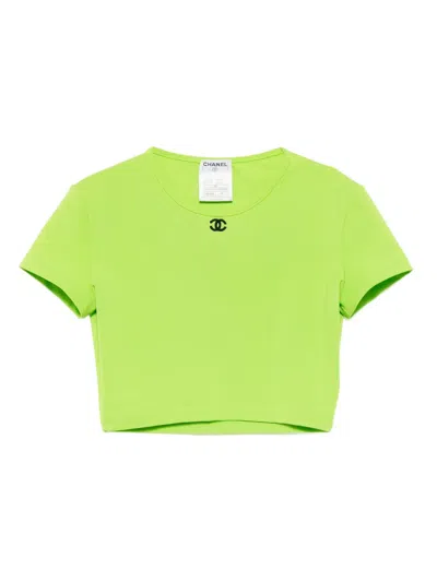 Pre-owned Chanel 1995 Cropped T-shirt Top In Green